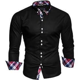 Herren Oberhemd Knopfhemd Schwarz Weiß Wein Langarm Farbblock Umlegekragen Frühling Herbst Hochzeit Täglich Bekleidung Hemden mit Kragen