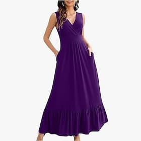 Women's V-neck Sleeveless Casual Swing Long Dresses