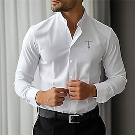 Homme Chemises Imprimées Foi Rue Tenue de travail Bleu Blanche Rose Claire manche longue Col montant Printemps Été Vêtement Tenue Imprimé