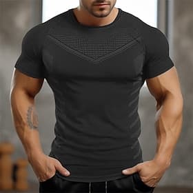 Herren Fitnessshirt Sport-T-Shirt Rundhalsausschnitt Kurzarm Sport Alltagstauglich Fitnessstudio Schnelltrocknend Atmungsaktiv Weich Farbblock Schwarz Gelb Spo