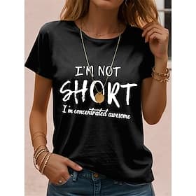 Women's 100% Cotton T shirt Casual Funny Quote Crew Neck Black White Short Sleeve Letter Print Daily Leisure Comfortable Tops Regular Fit