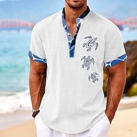 Men's Tropical Turtle Summer Shirt Casual Shirt Summer Hawaiian Shirt Short Sleeve Shirt Stand Collar Hawaiian Resort Vacation Holiday Going out Light Blue Bla
