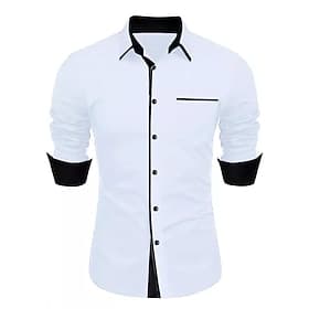Homme Chemise habillée Chemise Décontractée Bleu manche longue Bloc de Couleur Couleur Unie / Unie Col Rabattu Vacances Mariage Boutonné Vêtement Tenue Coton M