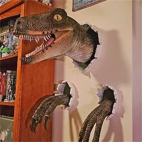 Velociraptor Statue Wall, Wall Mount Dinosaur Head Sculpture, Dinosaur Bust Decor