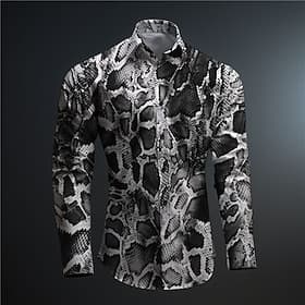 Men's Snake Print Aloha Shirt Printed Shirts Long Sleeve Subcultural Vacation Party Street Spring Summer Turndown Print Button-Down Khaki Gray