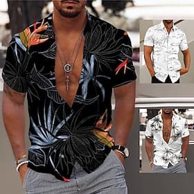 Men's Coconut Tree Tropical Plants Shirt Summer Hawaiian Shirt Aloha Shirt Short Sleeve Shirt Turndown Fashion Hawaiian Designer Outdoor Street Casual Black Wh