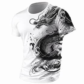 Men's Graphic Animal Dragon T Shirt Short Sleeve T shirt 3D Print Crew Neck Shirt Retro Vintage Casual Subculture Sports Outdoor Holiday Going out White Purple