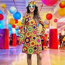 Retro Vintage 1970er Disko Kleid Stirnband Trompetenärmel Hippie Kostüm Damen Karneval Maskerade Party / Abend Pride Parade Pride-Monat Erwachsene Kleid Stirnb