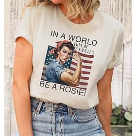 Independence Day Patriotic Women's 100% Cotton T Shirt Letter National Flag Vintage Short Sleeve Round Neck Tops Daily Weekend Black Beige Rosie the Riveter Sh