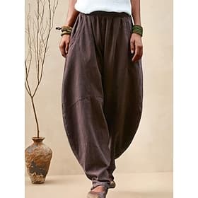 Femmes Pantalon effet lin Chinos Pantalon d'été Pantalons Simple Occasionnel Longueur complète Taille haute Uni Avec Poches Taille Élastique Bouffant Confort R