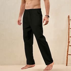 Men's Trousers Summer Pants Beach Pants Drawstring Pocket Straight Leg Plain Soft Outdoor Full Length Casual Home Fashion Classic Loose Fit Blue Black Micro-el