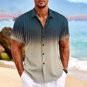 Herren Farbverlauf Geometrisches Muster Hemd Knopfhemd Kurzarm Mode Designer Lässig Lässig Outdoor Sommer Frühling Umlegekragen Druck Blau Dunkelgrün Purpur Gr