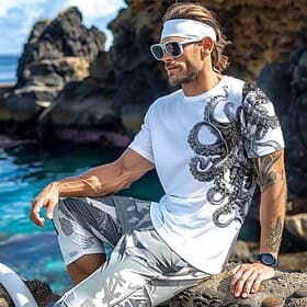Men's Animal Octopus T Shirt Short Sleeve T shirt 3D Print Crew Neck Shirt Vacation Casual Resort Style Sports Outdoor Holiday Going out White Blue Khaki Sprin