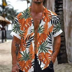 Men's Leaf Tropical Tropical Plants Shirt Summer Hawaiian Shirt Aloha Shirt Short Sleeve Shirt Turndown Vacation Hawaiian Resort Style Outdoor Vacation Beach B