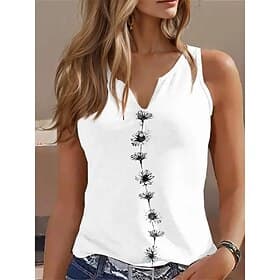 Women's Camisole Tank Top Basic Floral Print Sleeveless Regular Tops V Neck Casual Holiday Black White Green