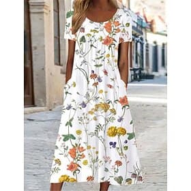 Damen Casual kleid A Linie Kleid Sommerkleid Strassenmode A-Linie Urlaub Strasse Festtage Lockere Passform Kurzarm Rundhalsausschnitt Weiß Gelb Rote Blau Somme