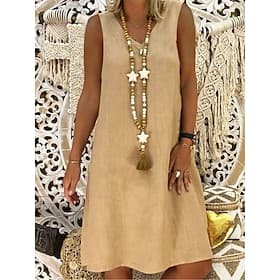 Women's Mini Dress Linen-feel Dresses Sundress Casual Daily Beach Vacation Regular Fit Plain Sleeveless V Neck Blue Black Wine Orange Summer Spring