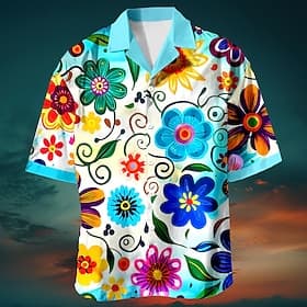 Men's Floral Print Tropical Flowers Shirt Summer Hawaiian Shirt Aloha Shirt Shirt Cuban Collar Fashion Designer Casual Outdoor Street Causal Blue Purple Green
