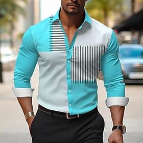 Homme Chemise Chemises imprimées marinière Extérieur Travail GrisViolet Gris métallisé Jaune Rouge manche longue Col rabattu Printemps été Vêtement Tenue Impri