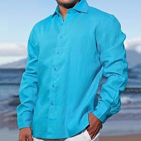 Herren Hemd Sommerhemd Freizeithemd Strandhemd Knopfhemd Schwarz Weiß Blau Orange Kaki Langarm Einfach Revers Urlaub Ferien Button-Down Bekleidung Polyester Mo