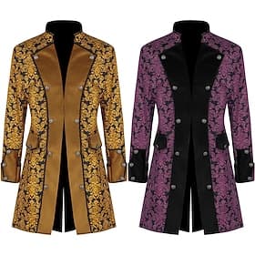Rétro Vintage Punk Gothique Médiéval Costume de cosplay Cape Smoking Vampire Gentleman Déguisement Homme Pirate Royal Steampunk Halloween Carnaval Mascarade F