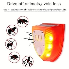 Alarma repelente de animales solar con ladrido de perro sonido de disparo y luz SOS - Impermeable recargable para uso en hogar granja y exterior
