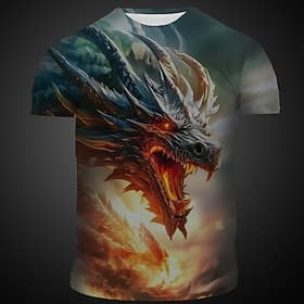 Herren Grafik Tiermotiv Drache T Shirt Kurzarm T-Shirt 3D-Druck Rundhalsausschnitt Hemd Täglich Designer Lässig Ferien Ausgehen Schwarz Rote Blau Frühling Som