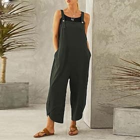Femmes Normal Combinaison Vacances Couleur Unie Sans manches Sans manches Droit Col carré Avec Poches Vacances Tenue Quotidienne Coupe Ample Noir Vert Véronèse