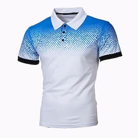 Men's Golf Shirt Golf Polos Shirts Casual Work Lapel Short Sleeve Basic Modern Gradient Patchwork Buttons Spring Summer Regular Fit Dark Gray and Black White