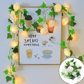 LED-Lichterkette mit Rosenblüten und Rattan-Motiv, Valentinstag, 1,5 m, 10 LEDs/3 m, 20 Blatt-Atmosphäre, für Zuhause, Schlafzimmer, Party, Urlaub, Hochzeit, T