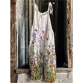 Femme Normal Combinaison Vêtement de rue Floral Sans Manches Col en U Poche Imprimer Plein Air du quotidien Standard Noir Blanche Bleu Eté