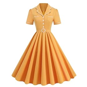 1950er Retro Vintage Swing-Kleid Ausgestelltes Kleid Einfarbig Kostüm Damen Halloween Maskerade Alltagskleidung Junggesellinnenabschiedsparty Erwachsene Kleid
