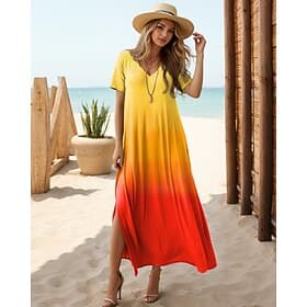 Woman's Maxi Robe Robe Décontractée Robe Style d'été Robe Shift Robe Tropicale Épaule Tombante Vacances Ajustement Ample Ombre Arc-en-ciel Dégradé de Couleur M