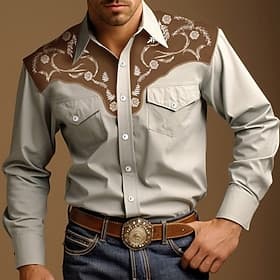 Men's Cowboy Western Shirt Button Up Shirt Cowboy Shirt Long Sleeve Vintage Western Style Outdoor Street Casual Daily Fall Winter 3D Print Front Pocket Black