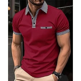 Men's Golf Shirt Golf Polos Shirts Casual Work Lapel Short Sleeve Basic Modern Color Block Houndstooth Patchwork Spring Summer Regular Fit White Navy Blue Gra