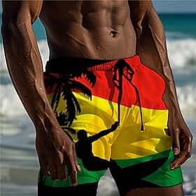 Men's Color Block Swim Trunks Swim Shorts Board Shorts Mid Waist Vacation Hawaiian Holiday Vacation Holiday Beach Drawstring with Mesh lining Elastic Waist Des