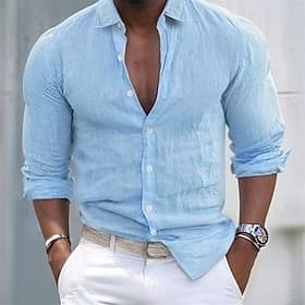 Men Shirt Linen Shirt White Cotton Shirt Summer Shirt Beach Shirt Cotton Linen Shirt Plain Streetwear Vacation Blue Black White Pink Long Sleeve Turndown Sprin