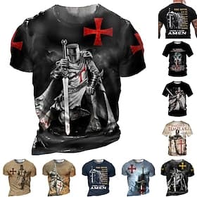 Camisa T Shirt Gráfica Cruzados Templarios para Hombre Impresiones de Soldado T-Shirts Cristianas Manga Corta T shirt Impresión 3D Camisa de Cuello Redondo Dep