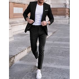 Pour des hommes Costumes Mariage Bleu Noir Printemps, Automne, Hiver, Été Costume / Tailleur Cranté Affaires Formel Couleur Unie Coupe sur mesure 2 pièces Simp