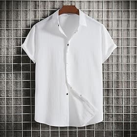 Homme Chemise Chemise Décontractée Chemise Boutonnée Uni Plage Vacances Blanche Rose Claire Vin Marine foncé Manche Courte Revers Été Vêtement Tenue Boutonné