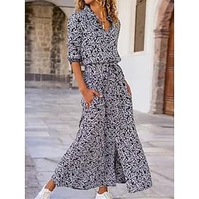 robe chemise femme imprimé floral poche col chemise robe longue robe maxi bohème quotidien vacances manches longues été