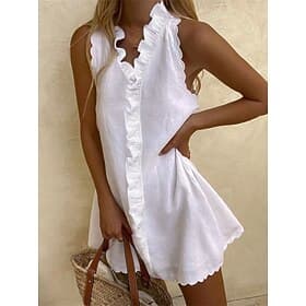 Women's 100% Cotton Mini Dress Sundress White Dress White Cotton Dress Casual Daily Vacation Regular Fit Plain Sleeveless V Neck Black White Dark Pink Red Sum