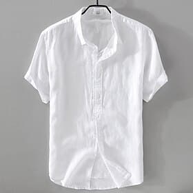 Men's Shirt Linen Shirt Casual Shirt Cotton Shirt Plain Vacation Street Black White Pink Blue Short Sleeve Turndown Summer Clothing Apparel Button-Down