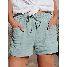 Femmes Chinos Shorts Basique Occasionnel Court Taille haute Uni Avec Poches Conception à cordon élastique Coupe haute Respirabilité Doux Micro-Élastique Décont