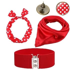 50s Accessories Set Retro Vintage 1950's Women Costume Accessories Kit Red Waist Belt Polka Dot Bandana Tie Headband Earrings Scarf 1950s Grease Outfits Party