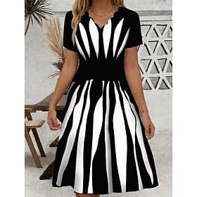 Women's Mini Dress Casual Dress Petite Dress Sundress A Line Dress Vintage Stylish Casual Vacation Home Party Loose Fit Geometric Stripe Short Sleeve Sweethear