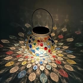 1pc Glass Solar Lantern Outdoor Solar Desk Lamp, Colorful Mosaic Glass Lamp, Outdoor Waterproof Outdoor Solar Light for Garden, Patio, Pathway, Balcony