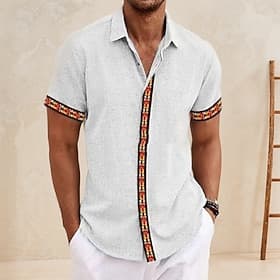 Homme Chemise Chemise en lin Chemise Décontractée Chemise en coton Bloc de Couleur Vacances Rue Noir Blanche Bleu Ciel Gris Manche Courte Col Rabattu Été Vêtem