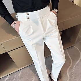 Herren Abschlußfeier Anzughose Hose Gurkha-Hose Tasche Einfach Komfort Atmungsaktiv Outdoor Täglich Ausgehen Mode Lässig Schwarz Weiß