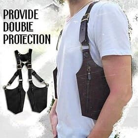 Double Shoulder Armpit Bag,Vintage Leather Men's Suspenders Shoulder Bag Outdoor Crossbody Phone Bag with Adjustable Zippered Pouch, Universally Compatible Wal